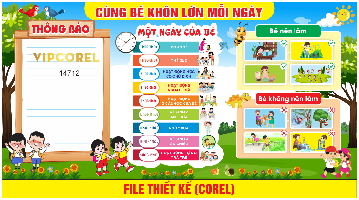 Bảng cùng bé khôn lớn mỗi ngày file corel